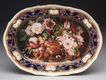 PORCELAIN TRANSFERWARE FLORAL PLATTER PLATE /