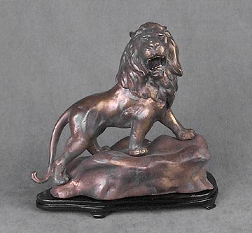 NEW BRASS LION ON ROCK STATUE
