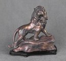 NEW BRASS LION ON ROCK STATUE