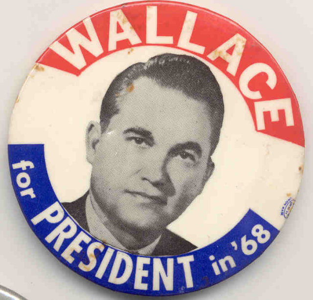 VINTAGE GEORGE WALLACE FOR PRESIDENT POLITICAL PIN 1968