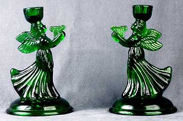 Angel Green Glass Candlestick Holders