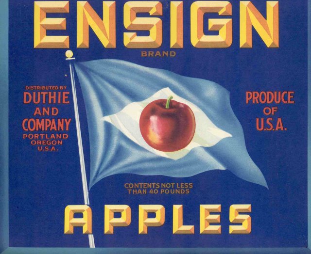 Ensign Apple Crate Label - Blue