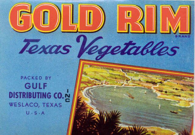 VINTAGE GOLD RIM TEXAS VEGETABLES LABEL