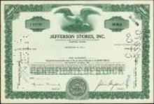 VINTAGE 1971 JEFFERSON STORES STOCK CERTIFICATE
