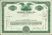 VINTAGE 1971 JEFFERSON STORES STOCK CERTIFICATE
