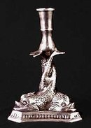 SILVER PLATE DOLPHIN CANDLE STICK HOLDER