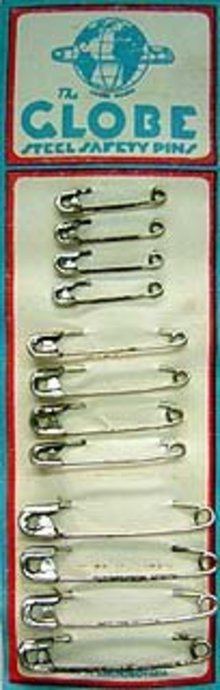 Globe Diaper Pins on Card 1930s