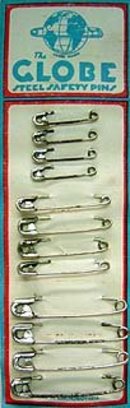 Globe Diaper Pins on Card 1930s