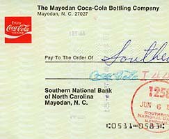 COCA-COLA MAYODAN NORTH CAROLINA CHECK