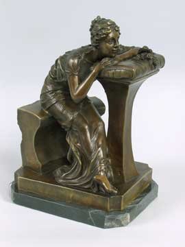 BRONZE STATUE - GIRL AT DESK