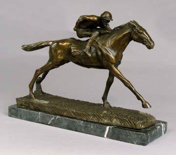 BRONZE STATUE - JOCKEY ON HORSE RACING