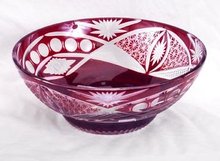 RUBY GLASS CUT OVERLAY BOWL