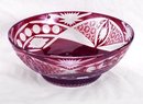 RUBY GLASS CUT OVERLAY BOWL