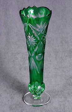 Overlay Green Glass Bud Vase