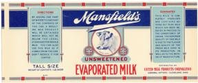 Mansfield Evaporated Milk Label - Cow