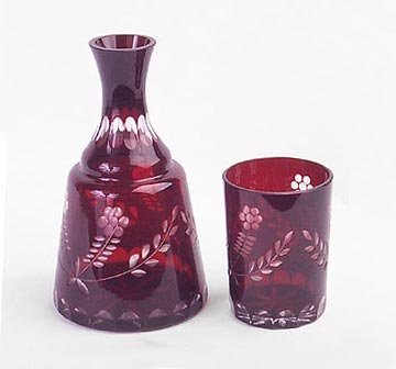 RUBY CUT OVERLAY GLASS NIGHT SET