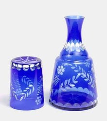 COBALT BLUE CUT OVERLAY GLASS NIGHT SET