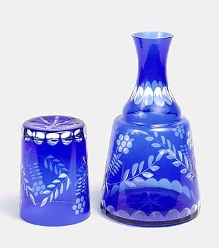 COBALT BLUE CUT OVERLAY GLASS NIGHT SET