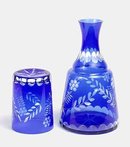 COBALT BLUE CUT OVERLAY GLASS NIGHT SET