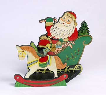 SANTA CLAUS AND ROCKING HORSE XMAS CARD HOLDER
