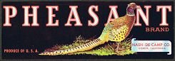 PHEASANT GRAPE Crate Label / BIRD / VINTAGE