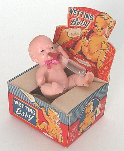Wetting Baby Bisque Doll in Original Box