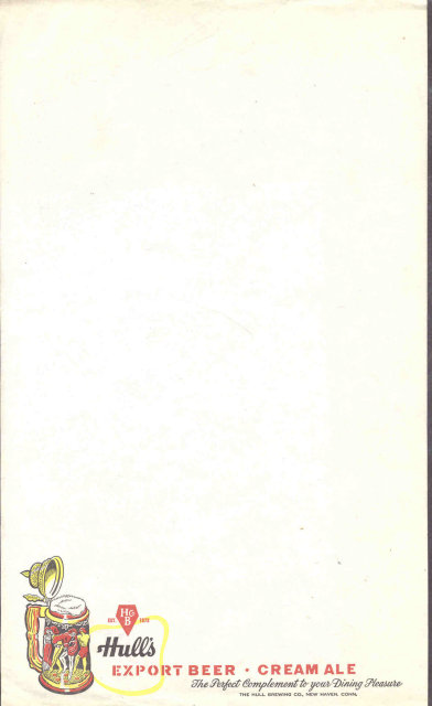 Hull's Beer Restaurant Menu Sheet