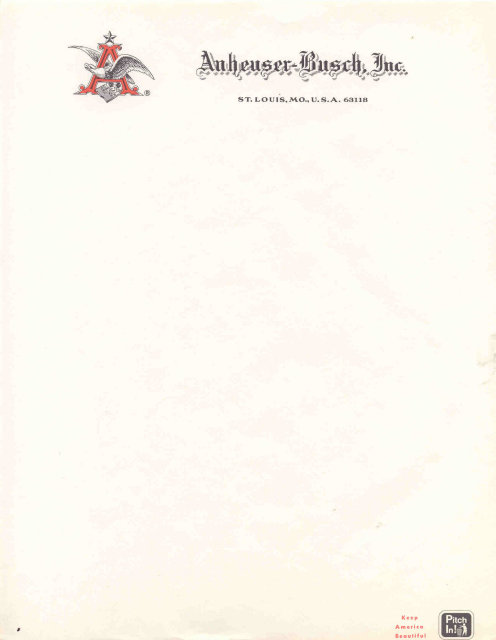 Anheuser Busch Beer Restaurant Letterhead