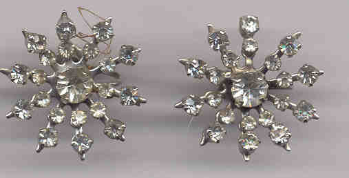 Rhinestone Snowflake Screw On Estate Earrings