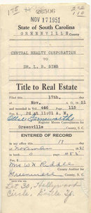 Title to South Carolina Real Estate Deed 1951