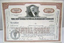 New York Central Railroad Stock Certificates Lot