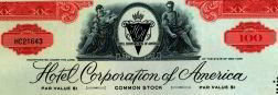 Hotel Corporation America Stock Certificate 1950