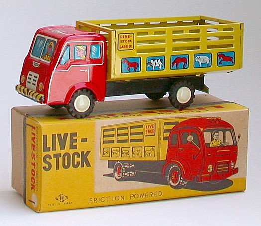 Tin Friction Farm Truck Toy JAPAN - live stock