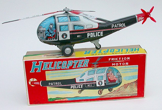 Police Friction Helicopter Toy - Tin Litho