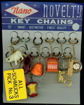 Keychains Novelty Toys on Card 1960s