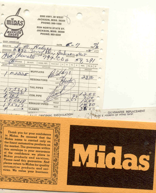 Midas 1976 Receipt with Envelope