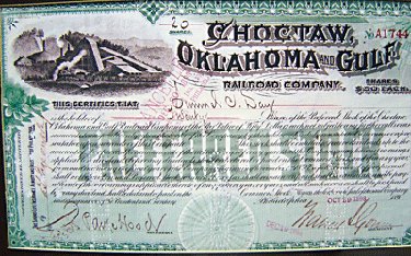 Chocktaw Gulf Railroad Stock Certificate Framed