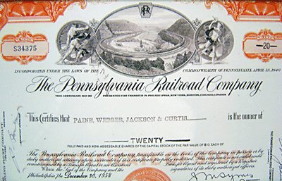 Pennsylvania Railroad Stock Certificate Framed