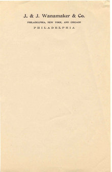 Wanamaker's Notepad Sheet