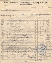 Lancaster Grocery Receipt 1942