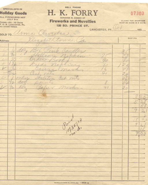 Fireworks Receipt 1934
