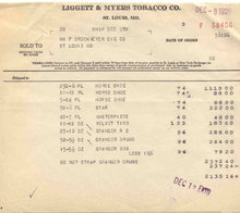 Liggett Myers Tobacco Invoice