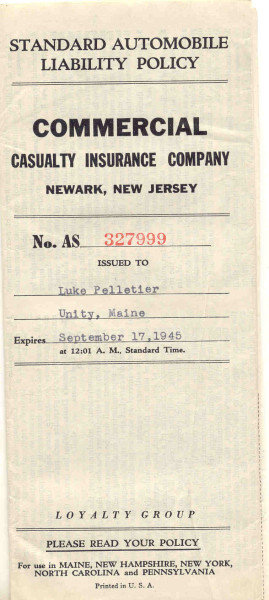 NJ Automobile Policy 1945