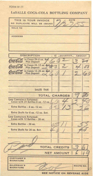La Salle Coca Cola Soda Receipt 1955