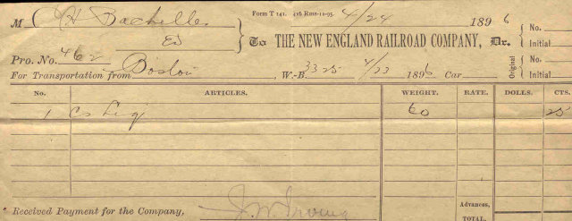 New England Railroad receipt