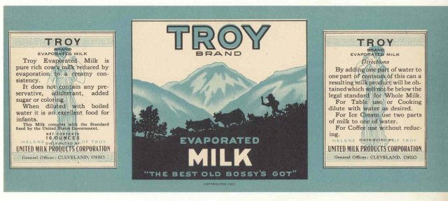 Troy Evaporated Milk Label