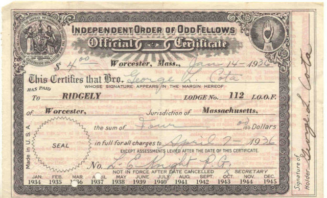 Independent Oddfellows Certificate