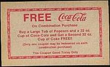 Coca Cola Movie Popcorn Coupon 1950s