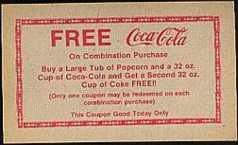 Coca Cola Movie Popcorn Coupon 1950s