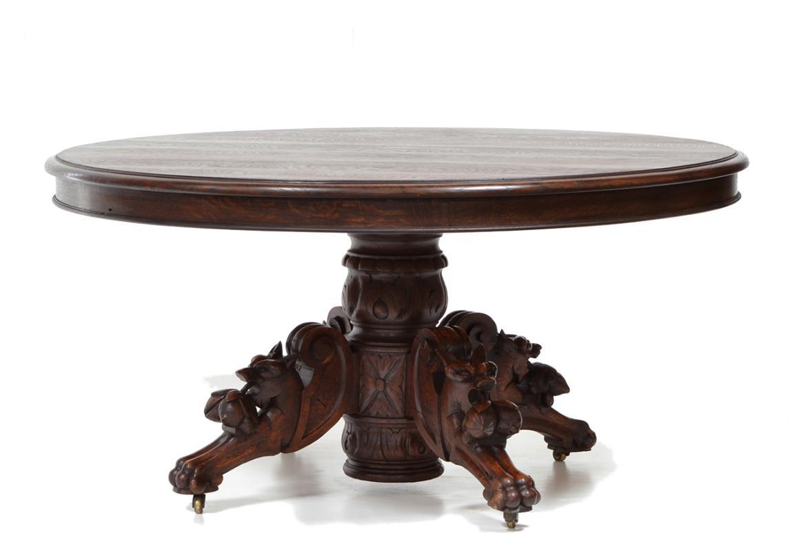 Antique Carved Round French Hunt Table